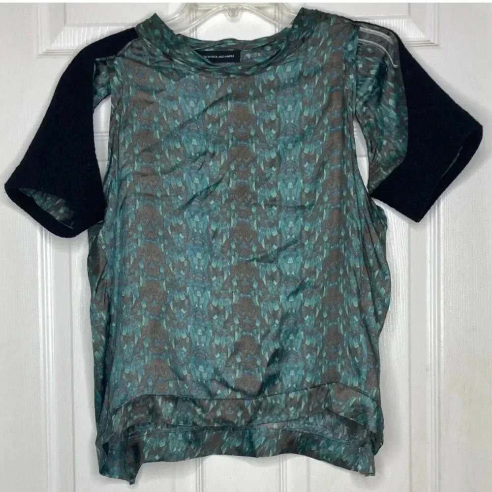 Woman ALEXANDRE HERCHCOVITCH green Black Open Sleeve Wool Shirt Top Small